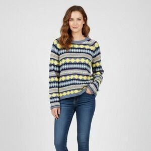 Style & Co Sweater Womens Size PL Fair Isle Blue Pullover Cotton Tunic Geometric